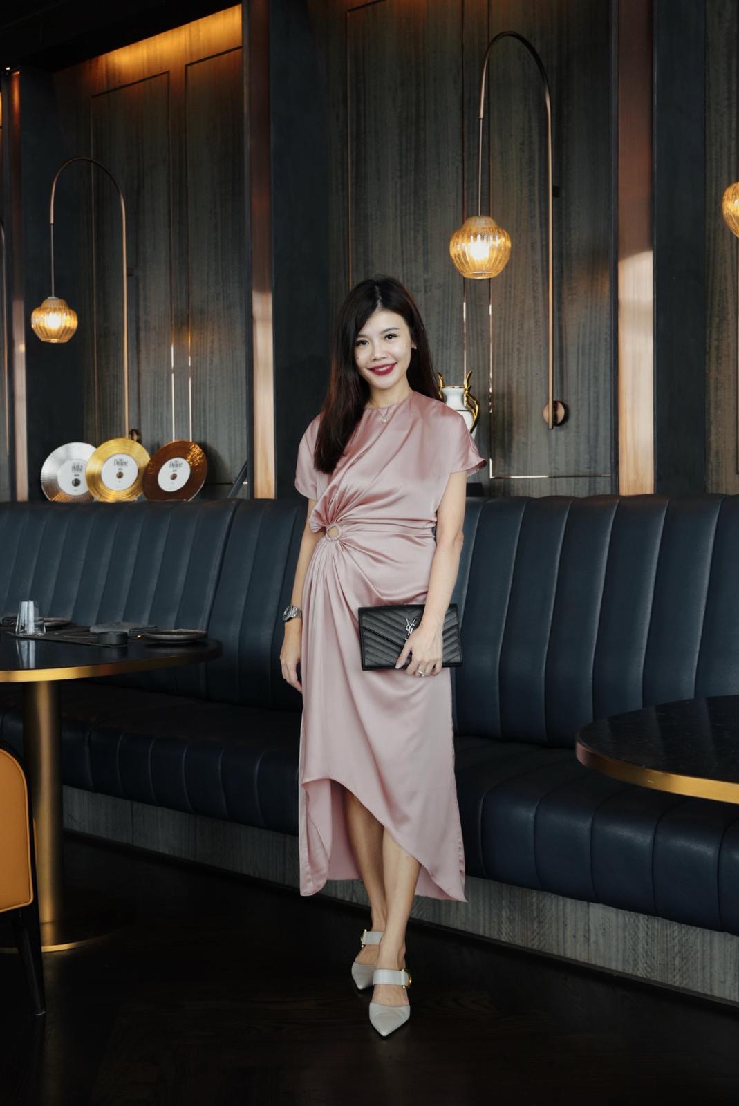 The Parrot | Elara Midi Roux Drape Dress - Champagne Pink