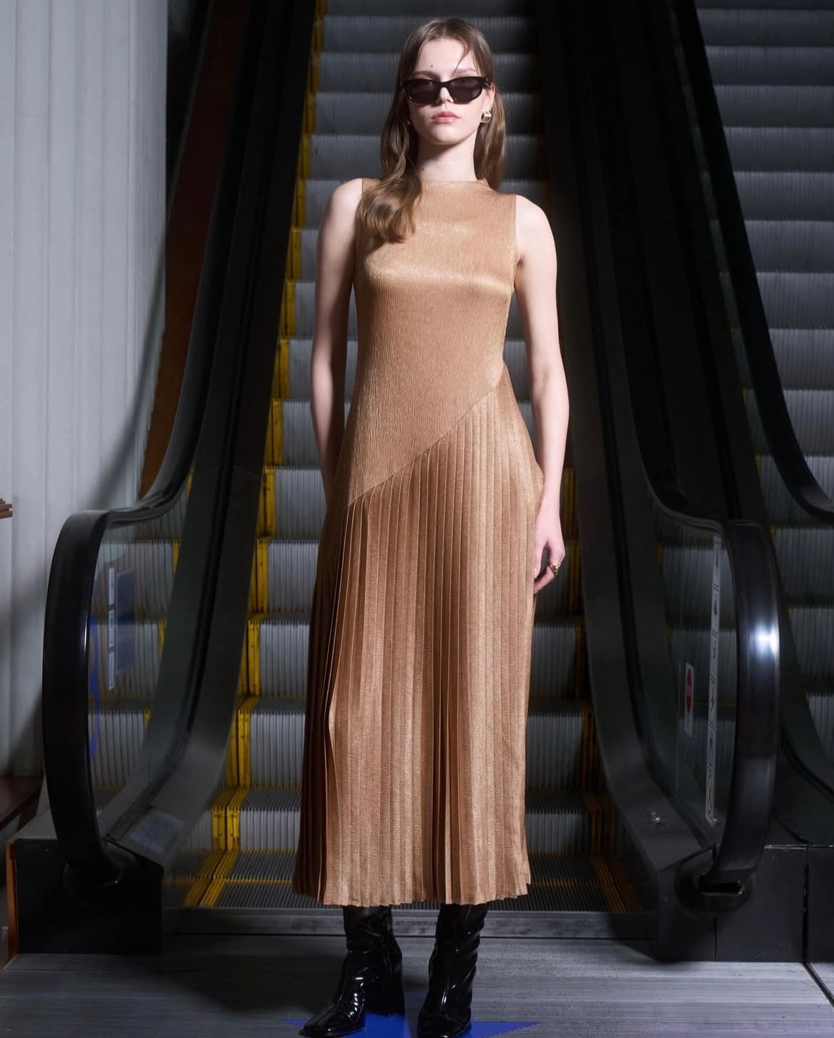 The Parrot | Celestia Maxi Dress with Pleat Detail - Gold