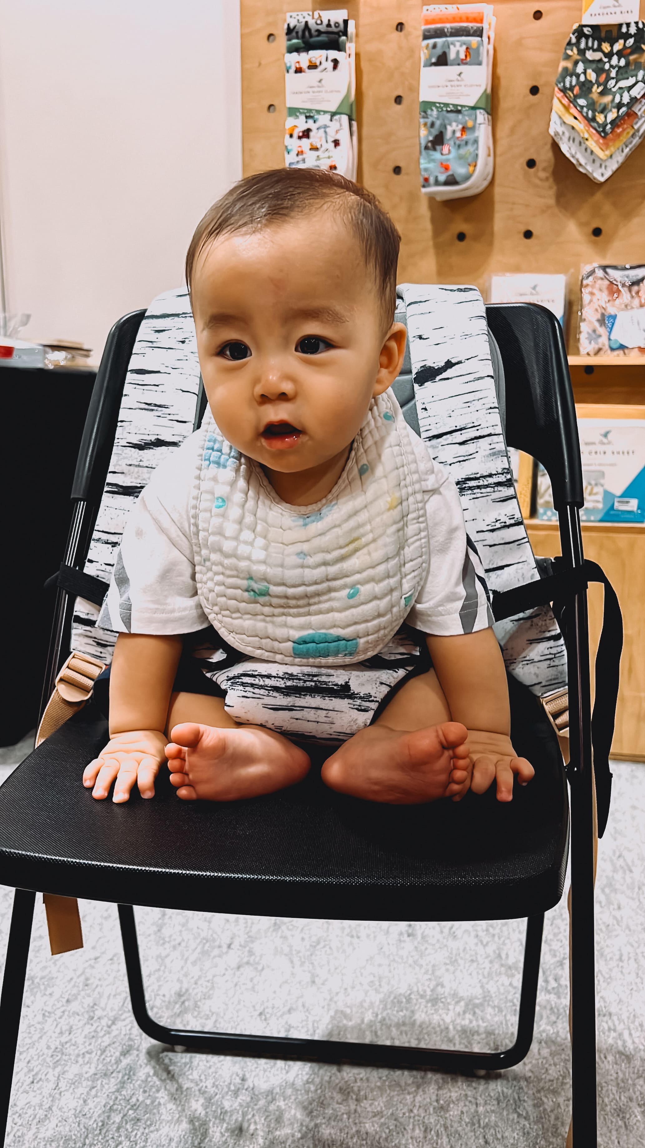 MiniMeis HERO Backpack | Diaper Backpack | White Print | Diaper Bag Converted into Baby Chair Seat| Baby in HERO Backpack Chair Seat | SavvyMamaSG
