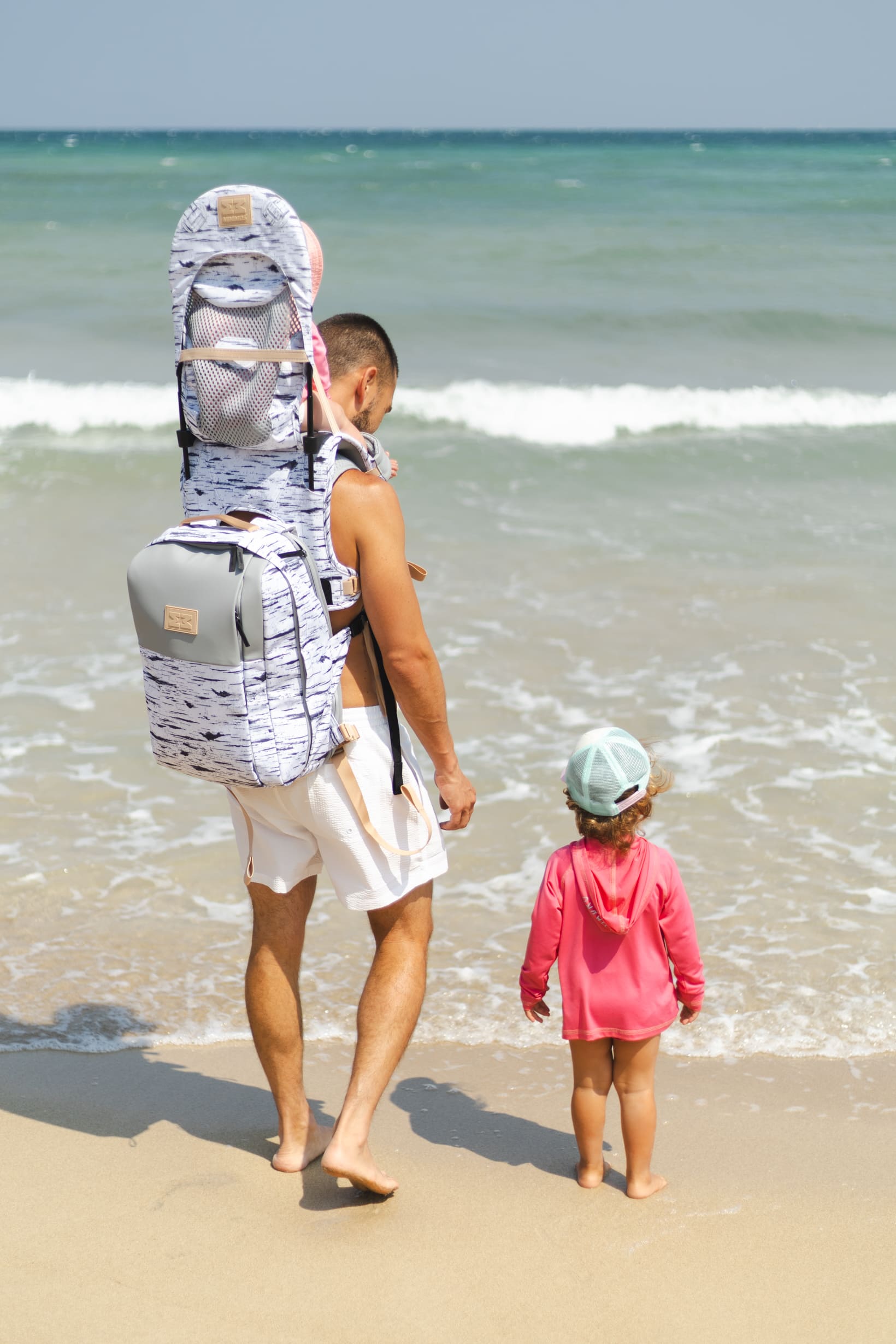 MiniMeis HERO Backpack | Diaper Backpack | White Print | Man with Backpack and Shoulder Carrier | SavvyMamaSG