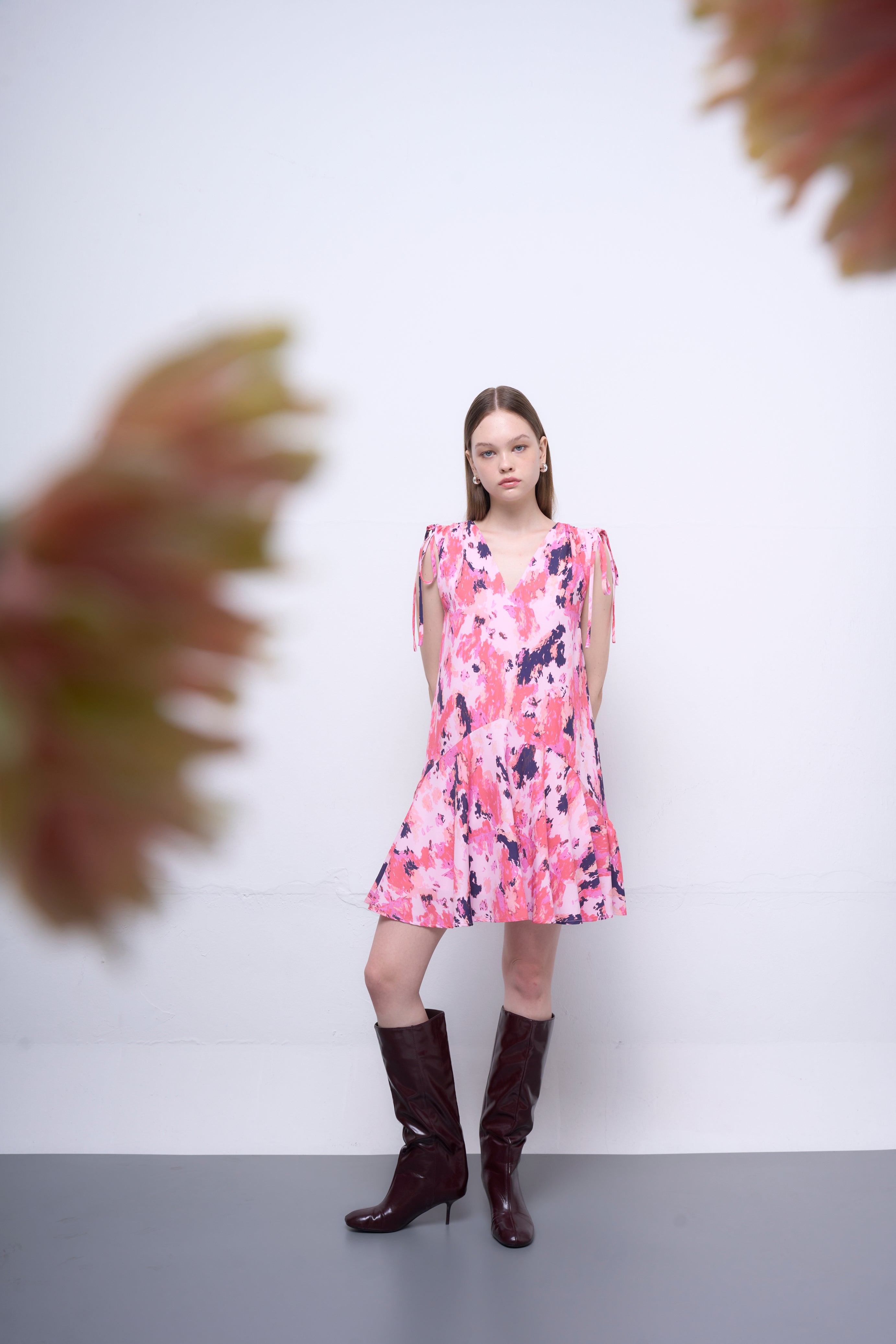 The Parrot | Elsie Ribbon Shoulder Dress - Pink Splash
