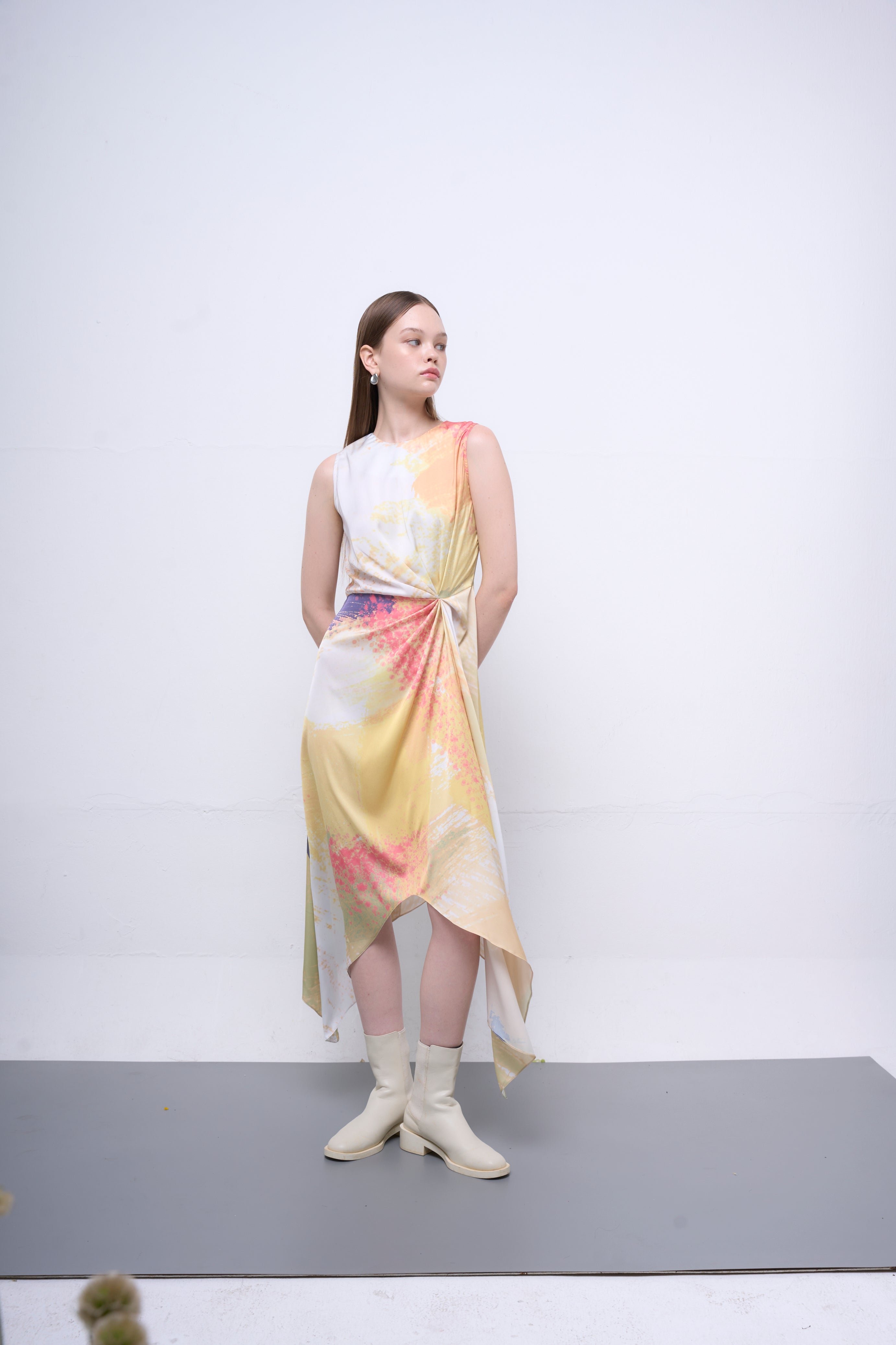 The Parrot | Midi Soleil Drape Dress - Garden Yellow Print