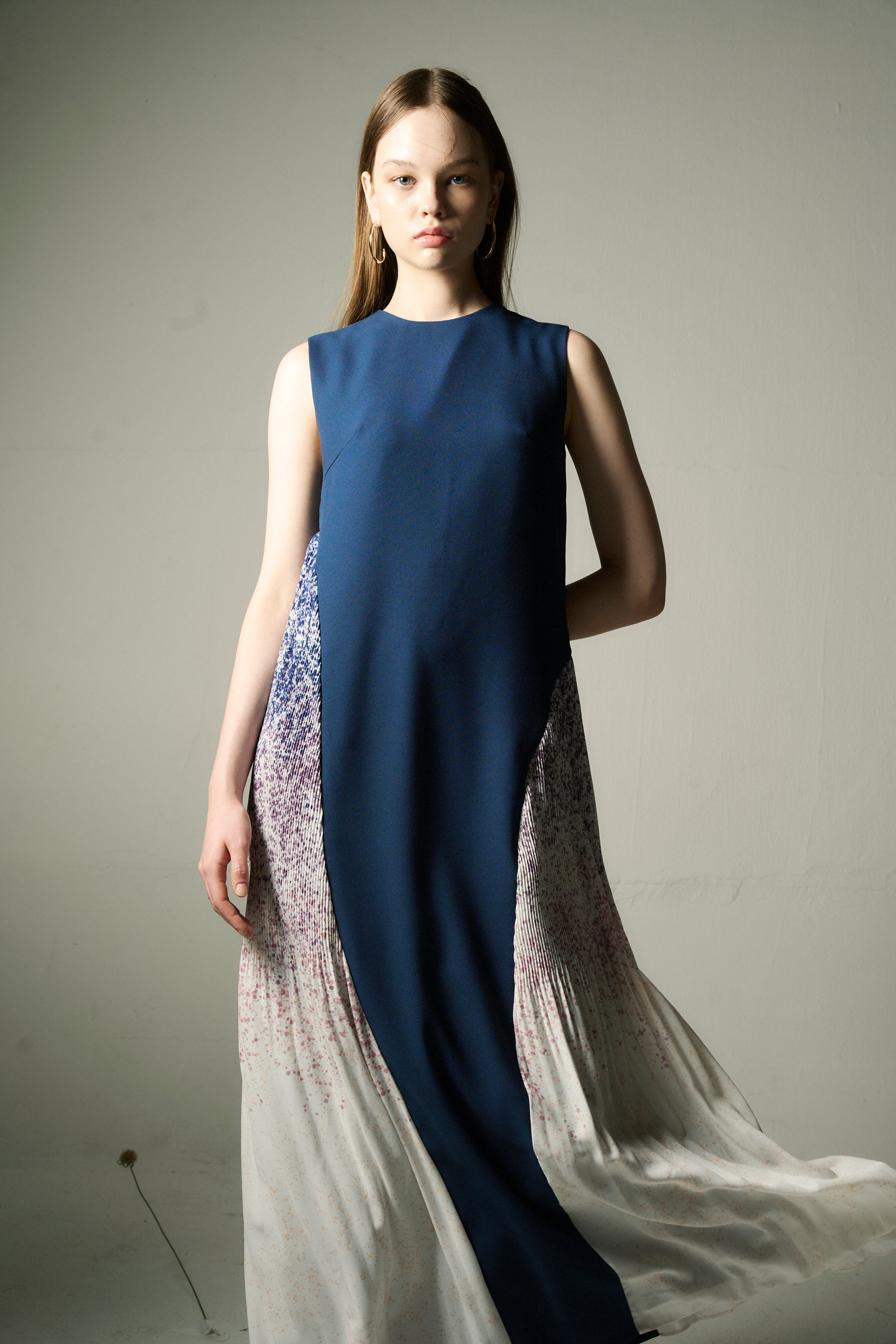 The Parrot | Aria Blue Snowflake Maxi Pleat Dress
