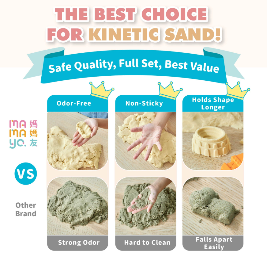 best kinetic sand for kids|odor free sensory sand|non sticky play sand|long lasting sand molds|safe toy