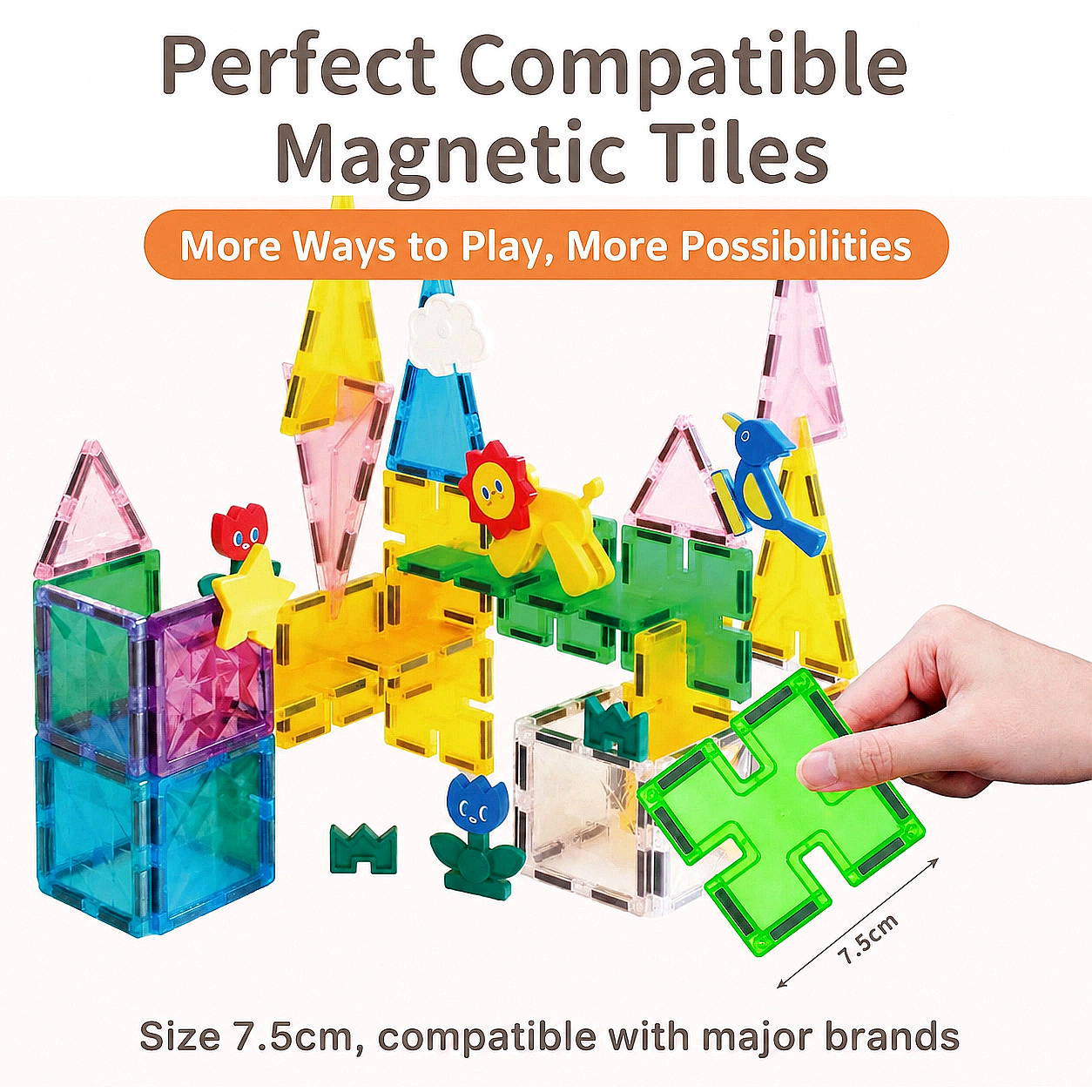 magnetic tiles compatible set|creative building toy|brain development|screen free play|fine motor skills