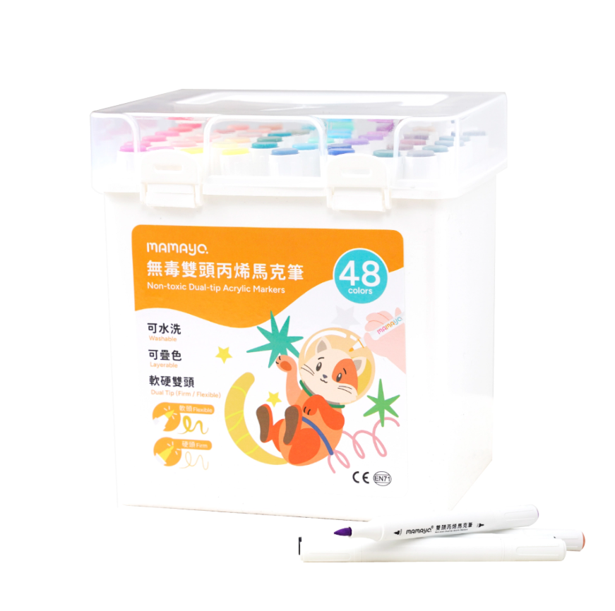 48 color acrylic markers|dual tip paint pens|non toxic washable markers|kids art supplies|Mamayo marker set