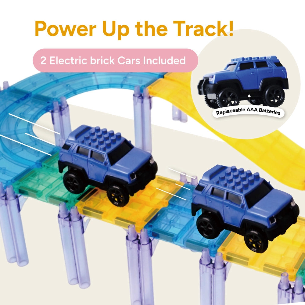 electric toy cars magnetic track|battery powered race cars|kids STEM racing set|motorized magnetic tiles toy