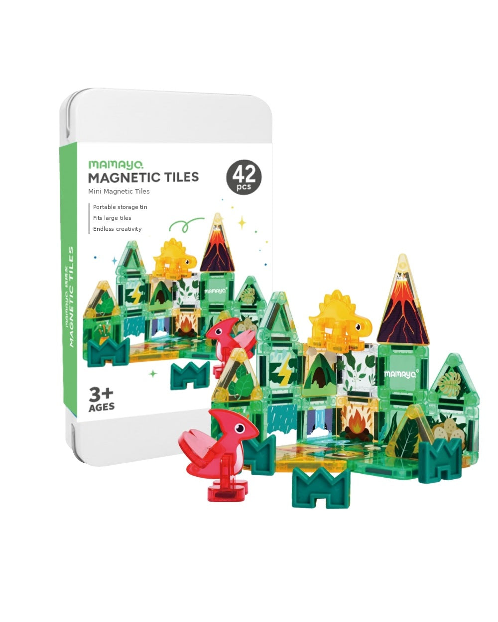 Mamayo 42pcs magnetic tiles|forest dinosaur|STEM toys for kids|educational toys|open-ended