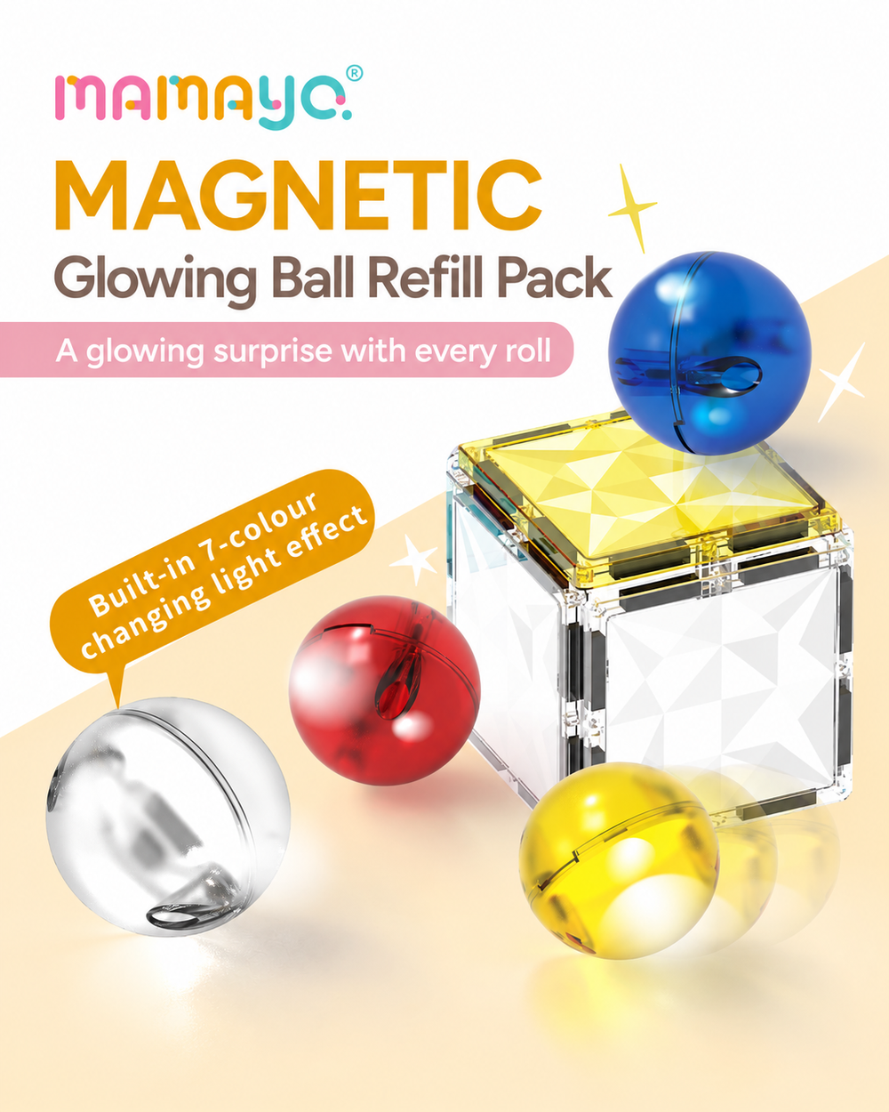 light up magnetic balls|7 color LED ball|magnetic tiles refill|motion activated toy|STEM building accessory