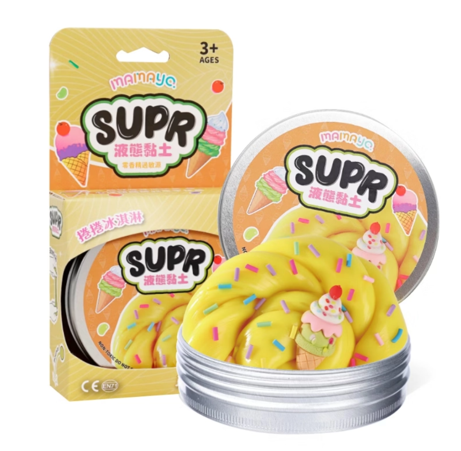 Mamayo yellow ice cream liquid clay|sensory toy for kids|stretchy|non-messy texture|non toxic|creative play|never dry|yellow