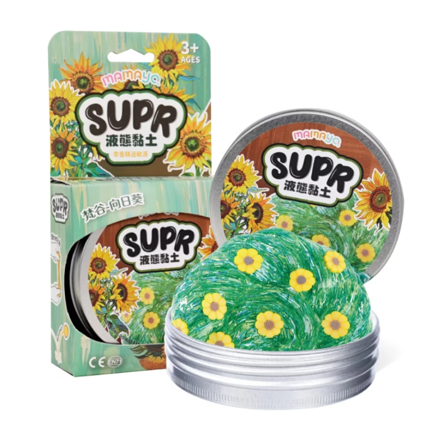 Mamayo yellow ice cream liquid clay|never dry|sensory toy for kids|stretchy|non-messy texture|non toxic|creative play|sunflowers