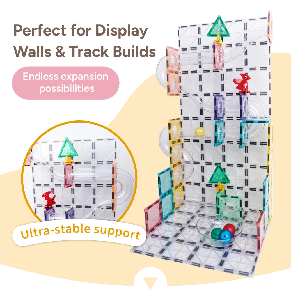 magnetic display wall|marble run support|track build tiles|magnetic construction set|STEM learning toy