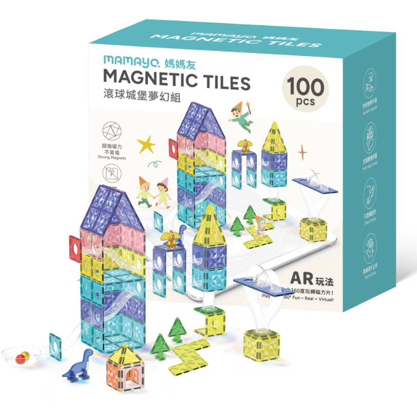 magnetic tiles|marble castle set|100pcs magnetic toy|STEM building toy|kids construction blocks|AR play set