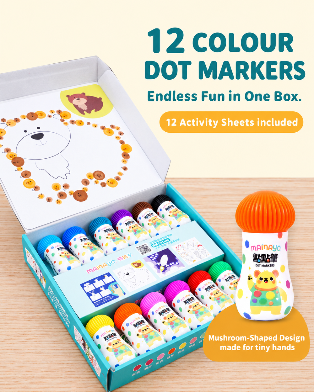Mamayo|mini dot markers art set|washable|non toxic art markers|toddlers|activity sheets|creative play|sensory art