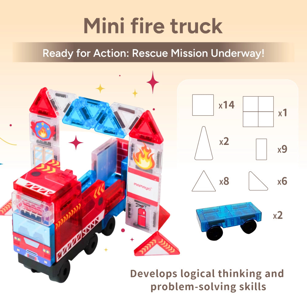 Mamayo mini fire truck magnetic tiles|STEM building toy|logical thinking|problem-solving|creativity toys
