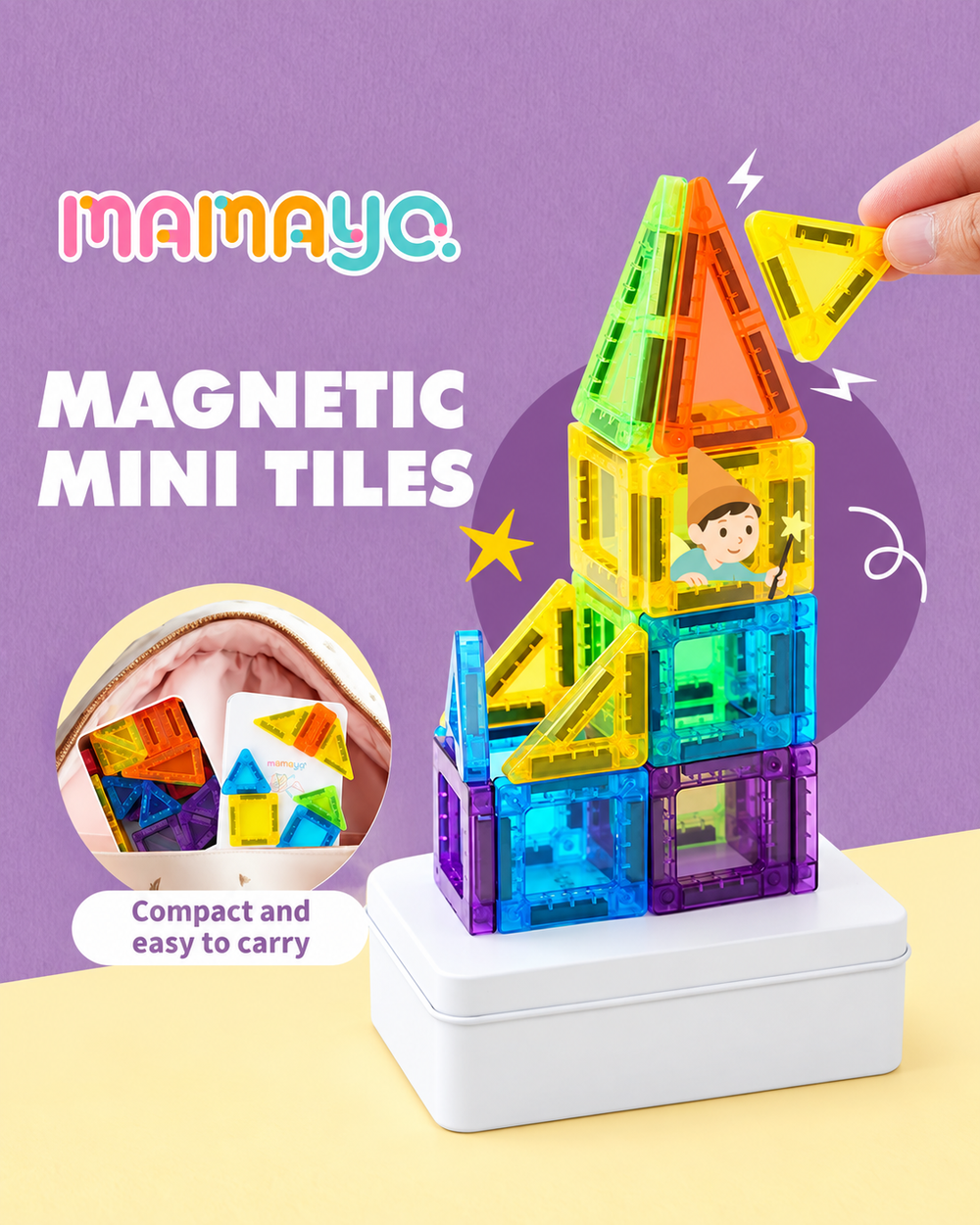 Mamayo mini magnetic tiles portable|STEM travel toy|creative building|screen free play|educational toys
