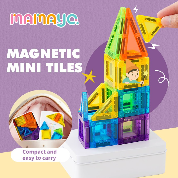 Mamayo mini magnetic tiles portable|STEM travel toy|creative building|screen free play|educational toys