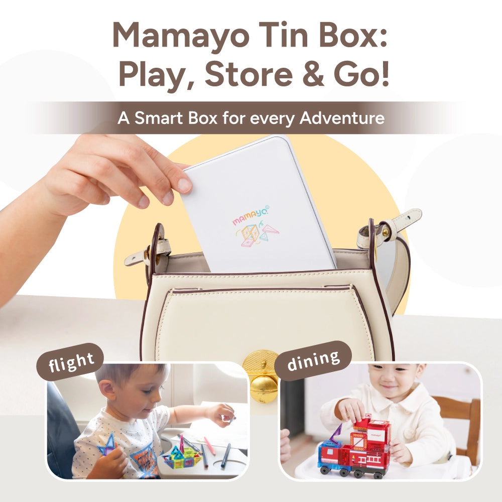 Mamayo mini magnetic tiles portable tin box|travel toy|creative STEM play|screen free activities|compact educational toys