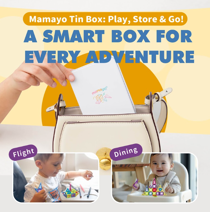 Mamayo mini magnetic tiles portable tin box|travel toy|creative STEM play|screen free activities|compact educational toys