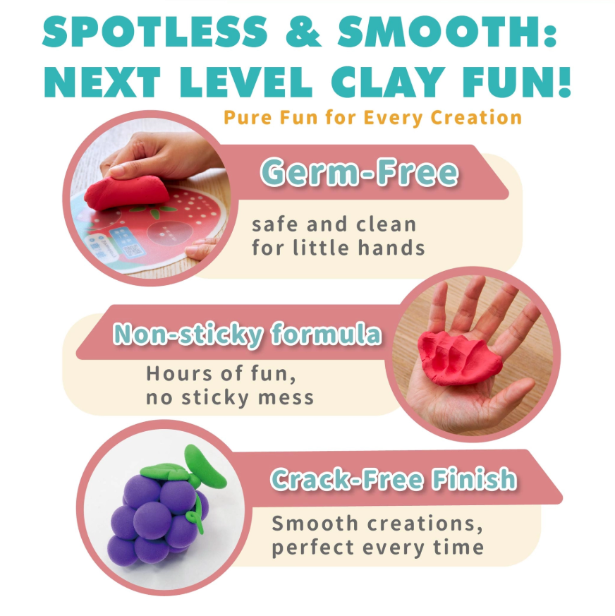 non sticky clay|safe air dry clay|kids sensory play|mess free modeling clay|soft clay for toddlers