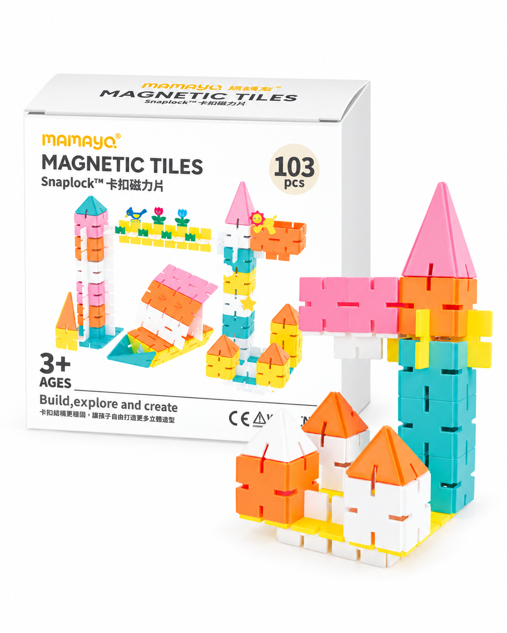snaplock magnetic tiles|103pcs building set|STEM construction toy|creative building blocks|kids magnetic toy