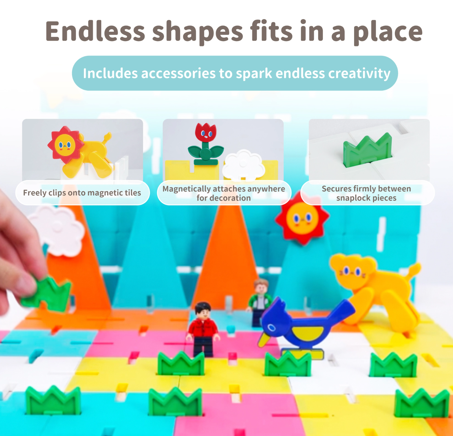 snaplock magnetic accessories|creative magnetic play|STEM building toy|magnetic tile decorations|kids creativity