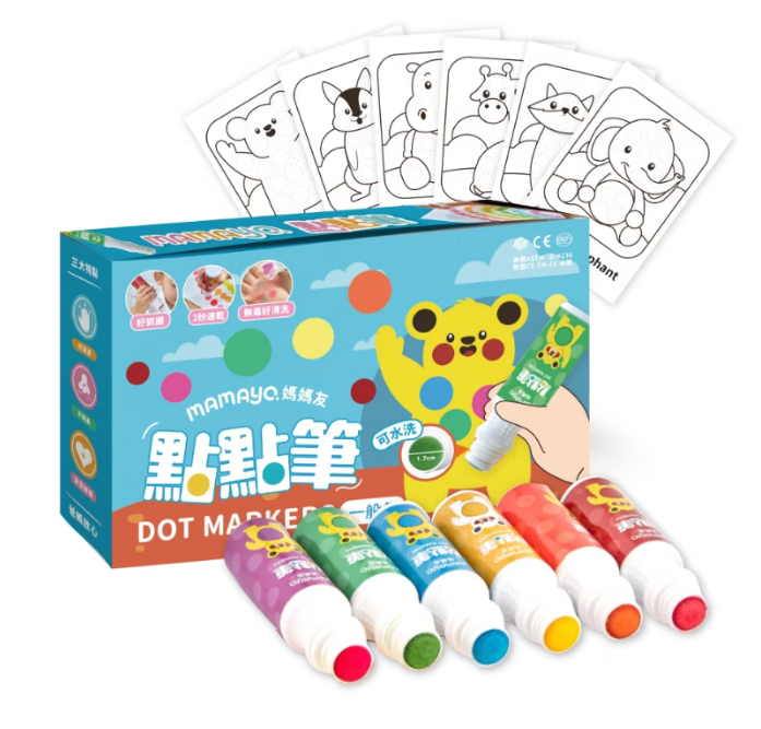 Mamayo|washable dot markers|toddlers art|non toxic preschool paint markers|sensory learning|creativity art