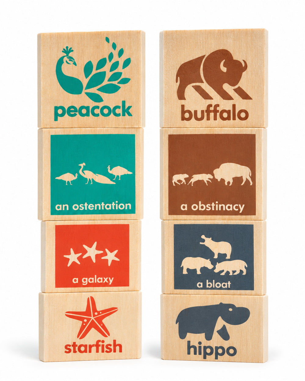Uncle Goose Collective Nouns wooden chips displaying animals and their group names