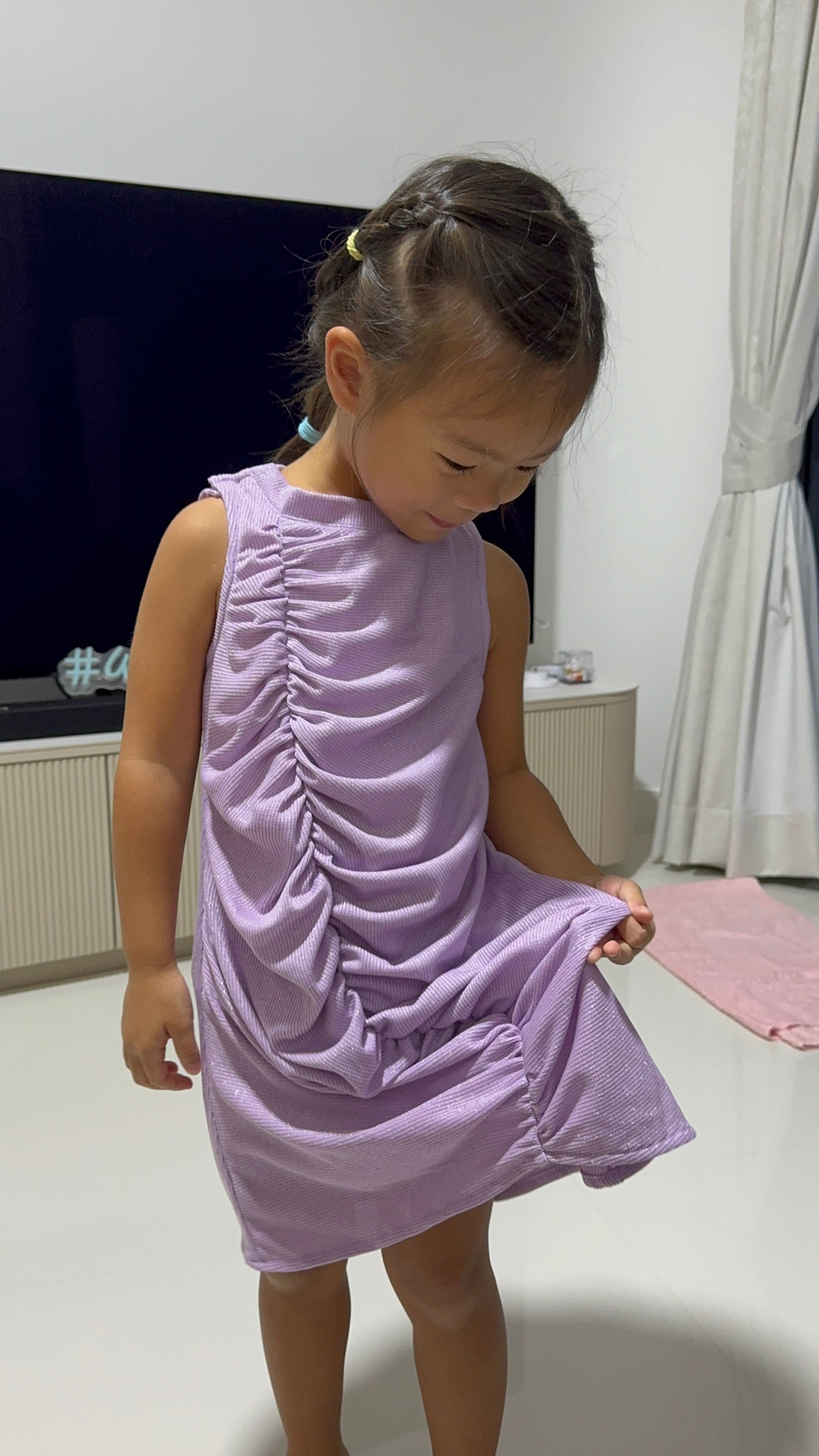 The Parrot | Ava Lumi Mini Ruched Purple Sparkly Dress (Girl)