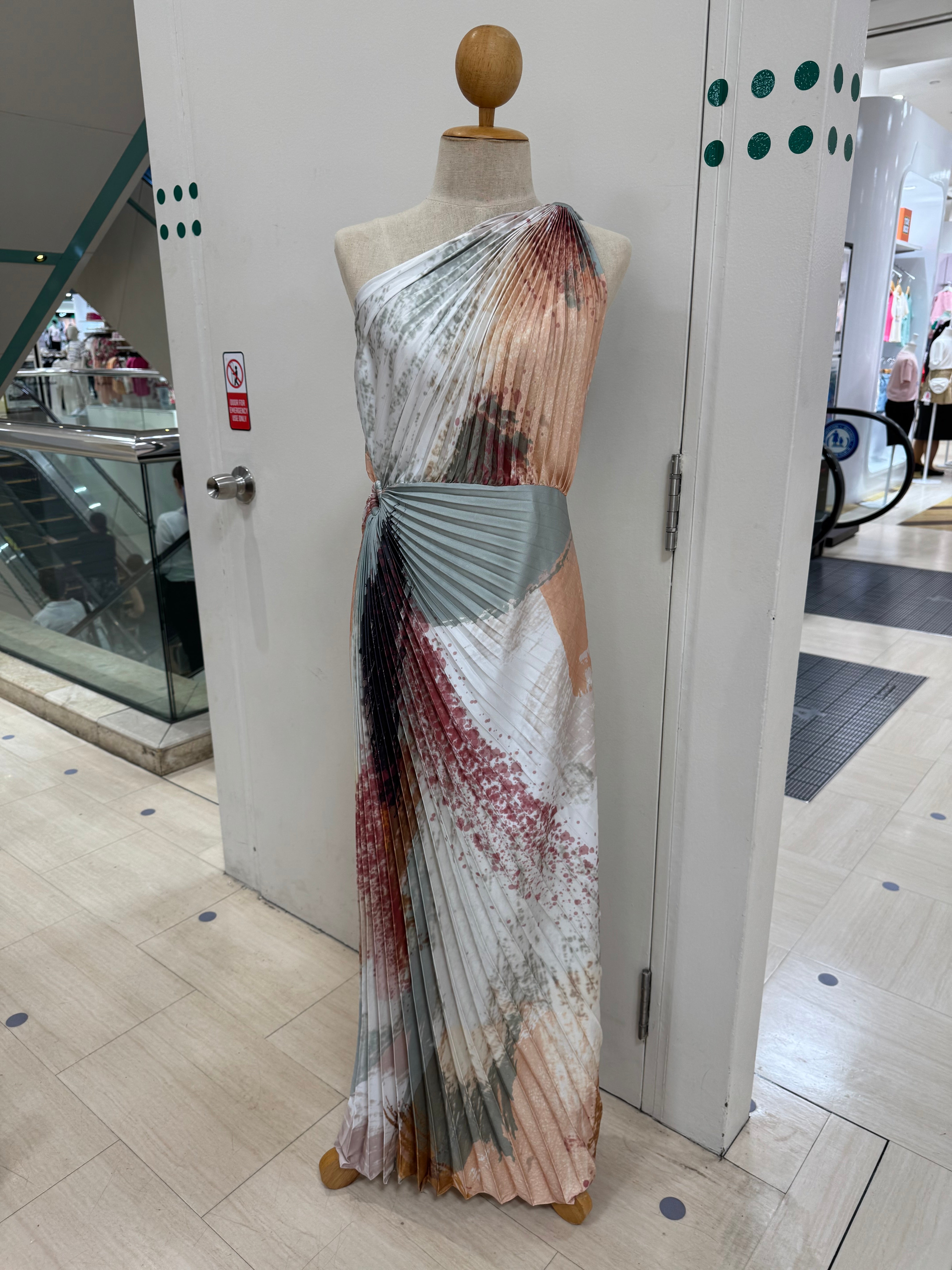 The Parrot | Signature Pleated Toga Evening Gown (Splash print)