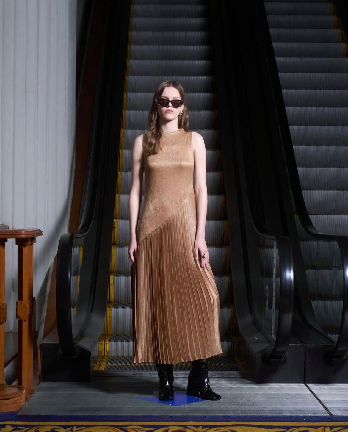 The Parrot | Celestia Maxi Dress with Pleat Detail - Gold