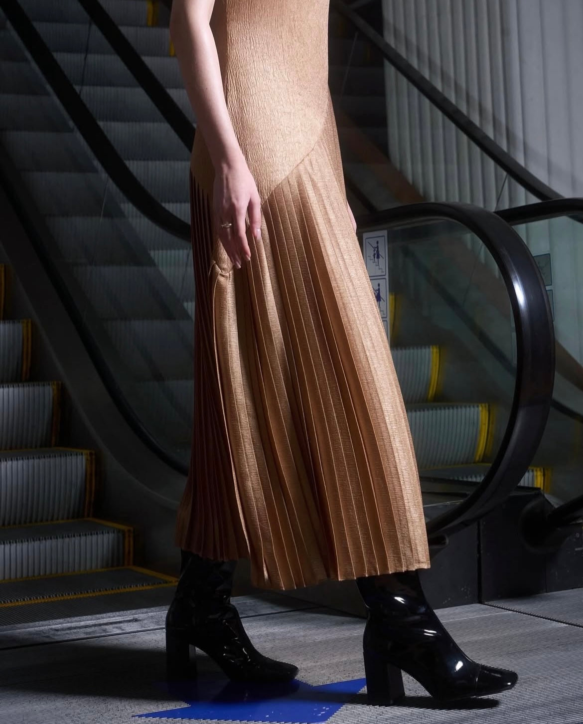 The Parrot | Celestia Maxi Dress with Pleat Detail - Gold