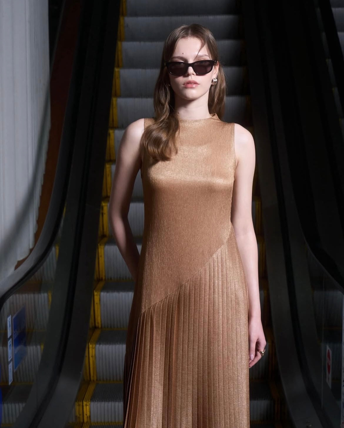The Parrot | Celestia Maxi Dress with Pleat Detail - Gold