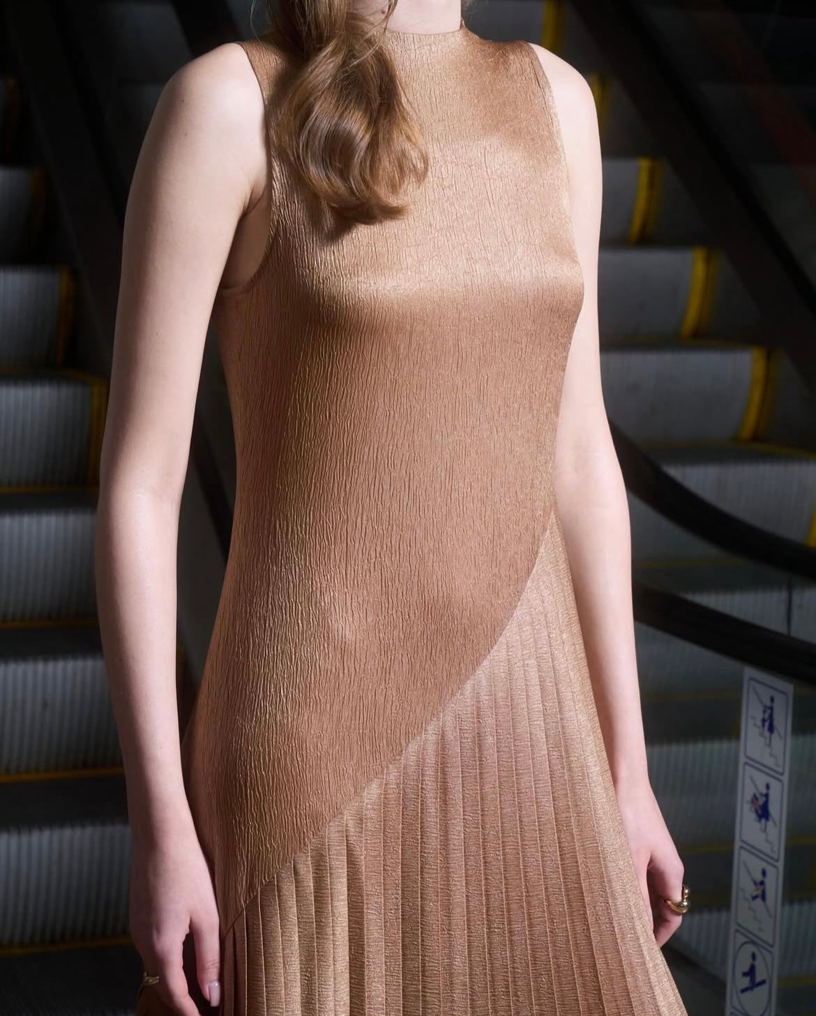 The Parrot | Celestia Maxi Dress with Pleat Detail - Gold