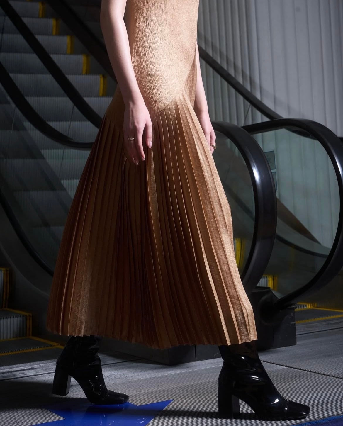 The Parrot | Celestia Maxi Dress with Pleat Detail - Gold