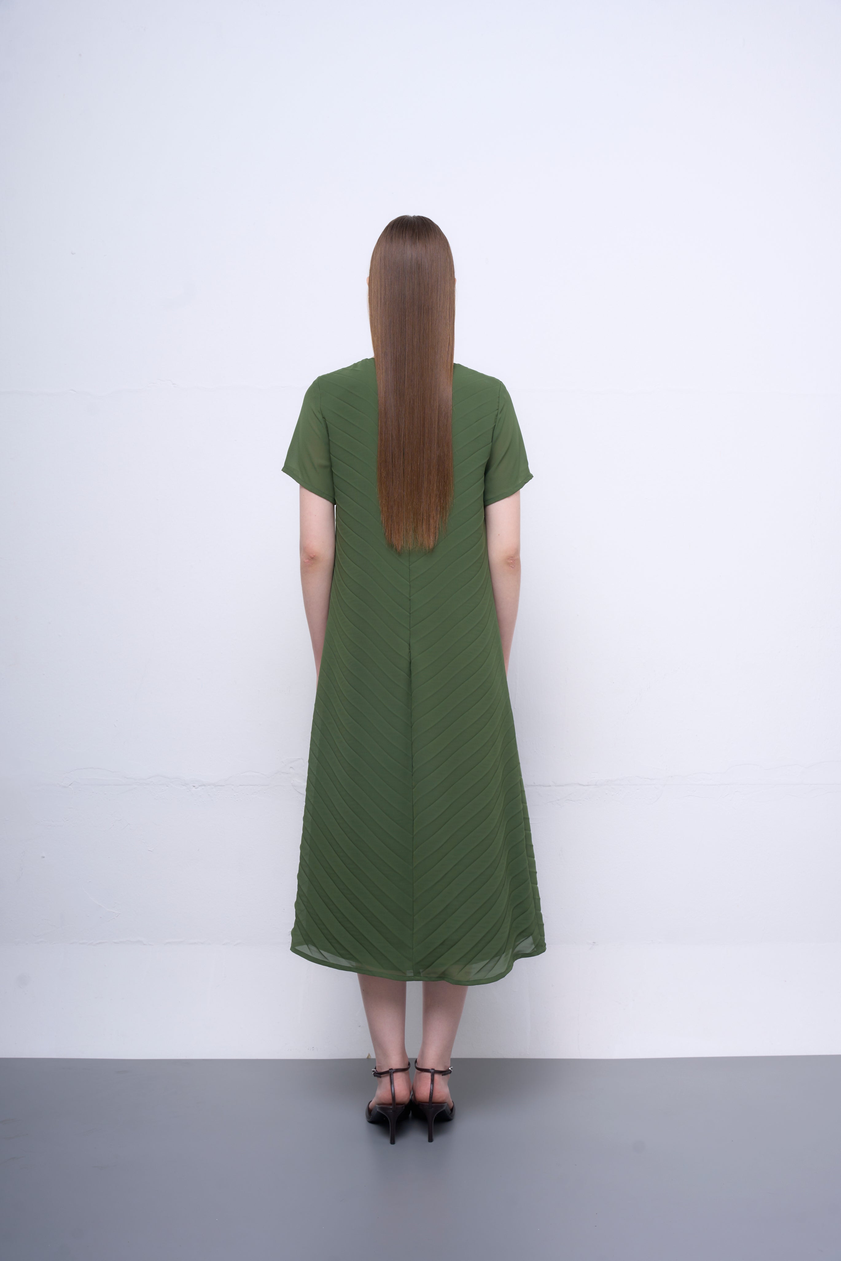 The Parrot | Liora Green Chiffon Pleated Sleeved Dress