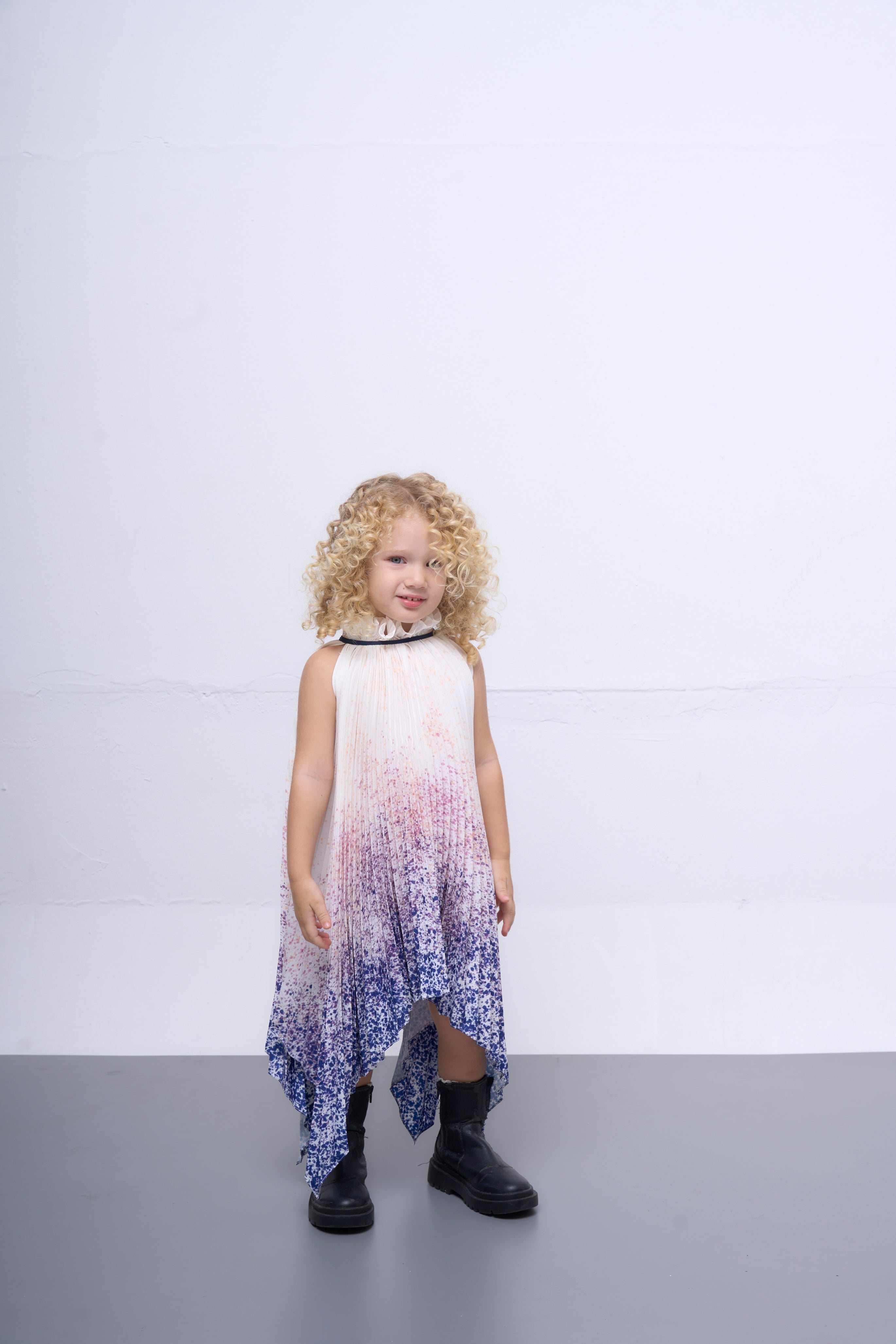 The Parrot | Aurora Blue Halter Snowflake Pleated Dress - Girl