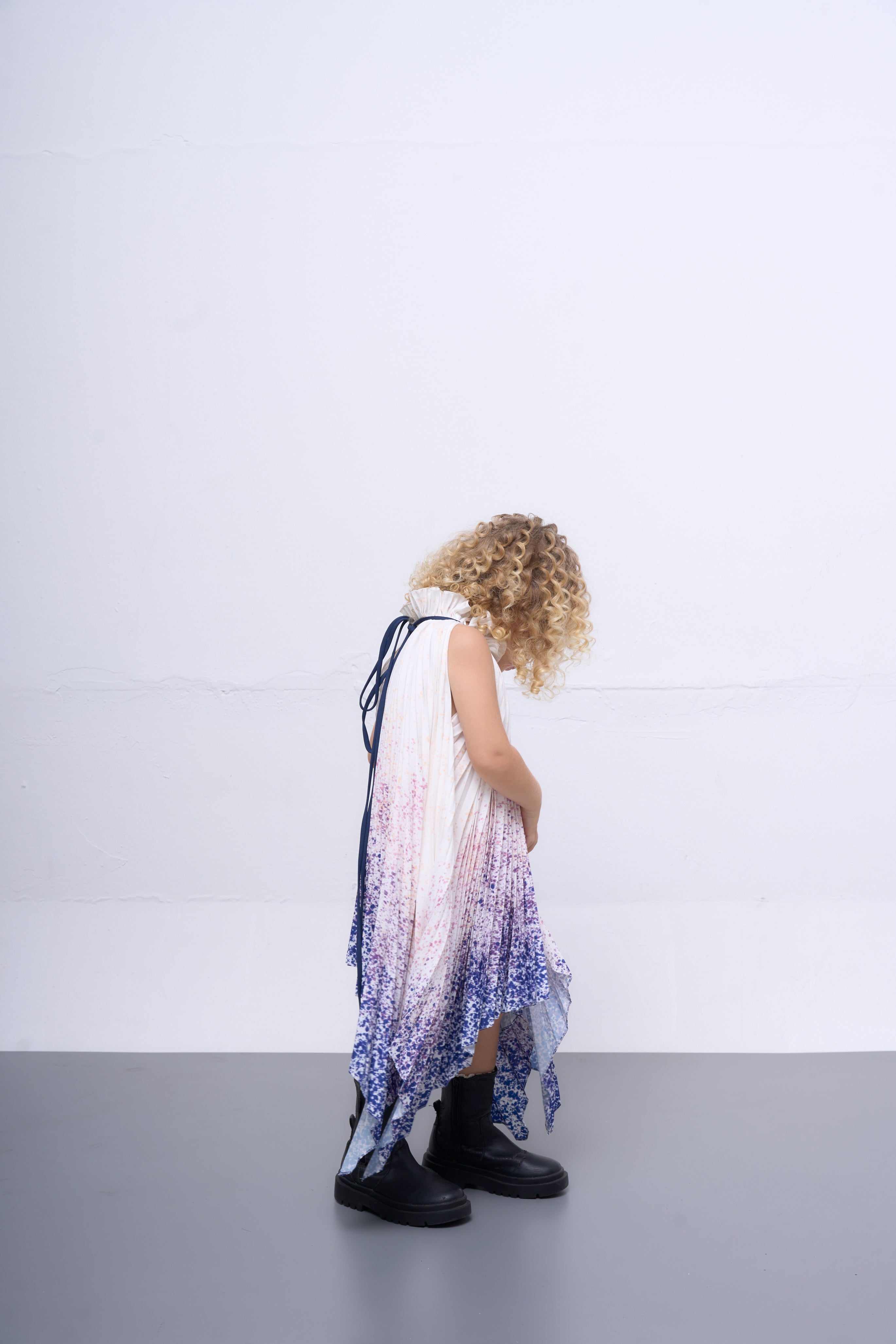 The Parrot | Aurora Blue Halter Snowflake Pleated Dress - Girl