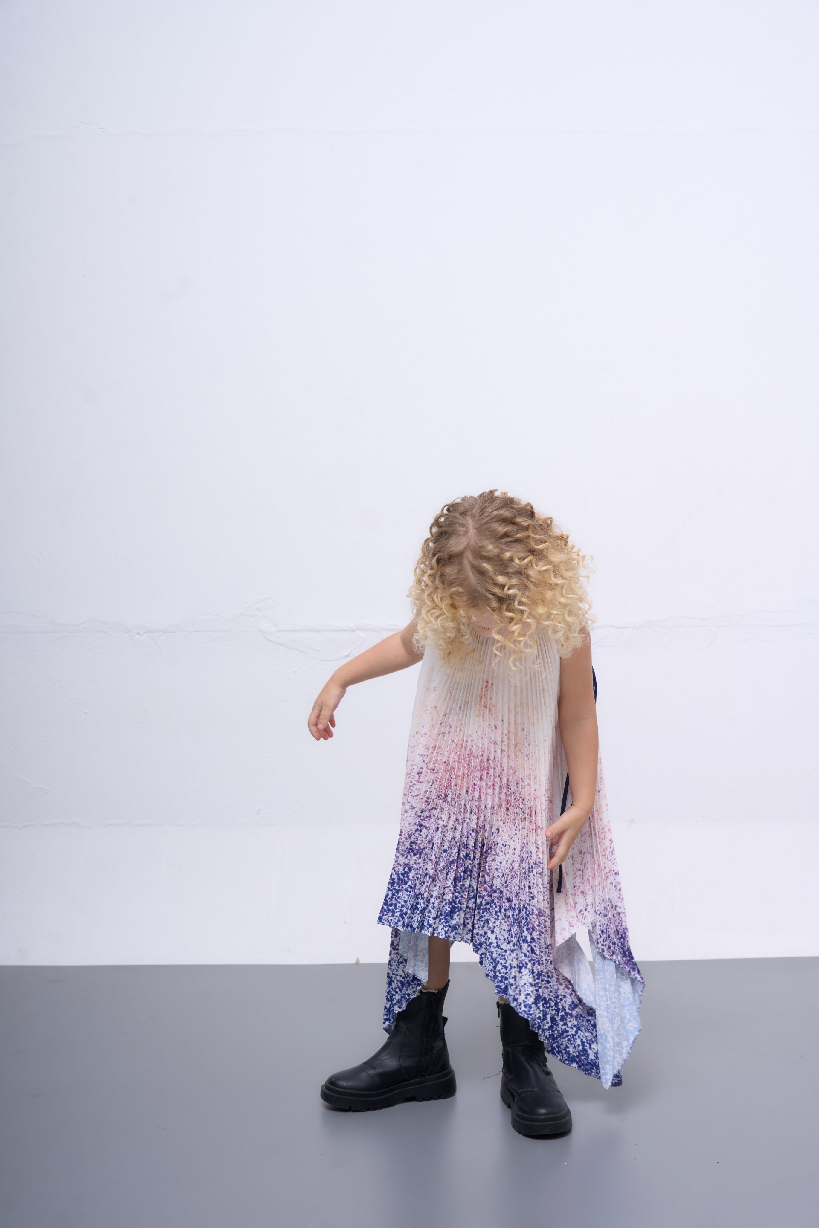 The Parrot | Aurora Blue Halter Snowflake Pleated Dress - Girl