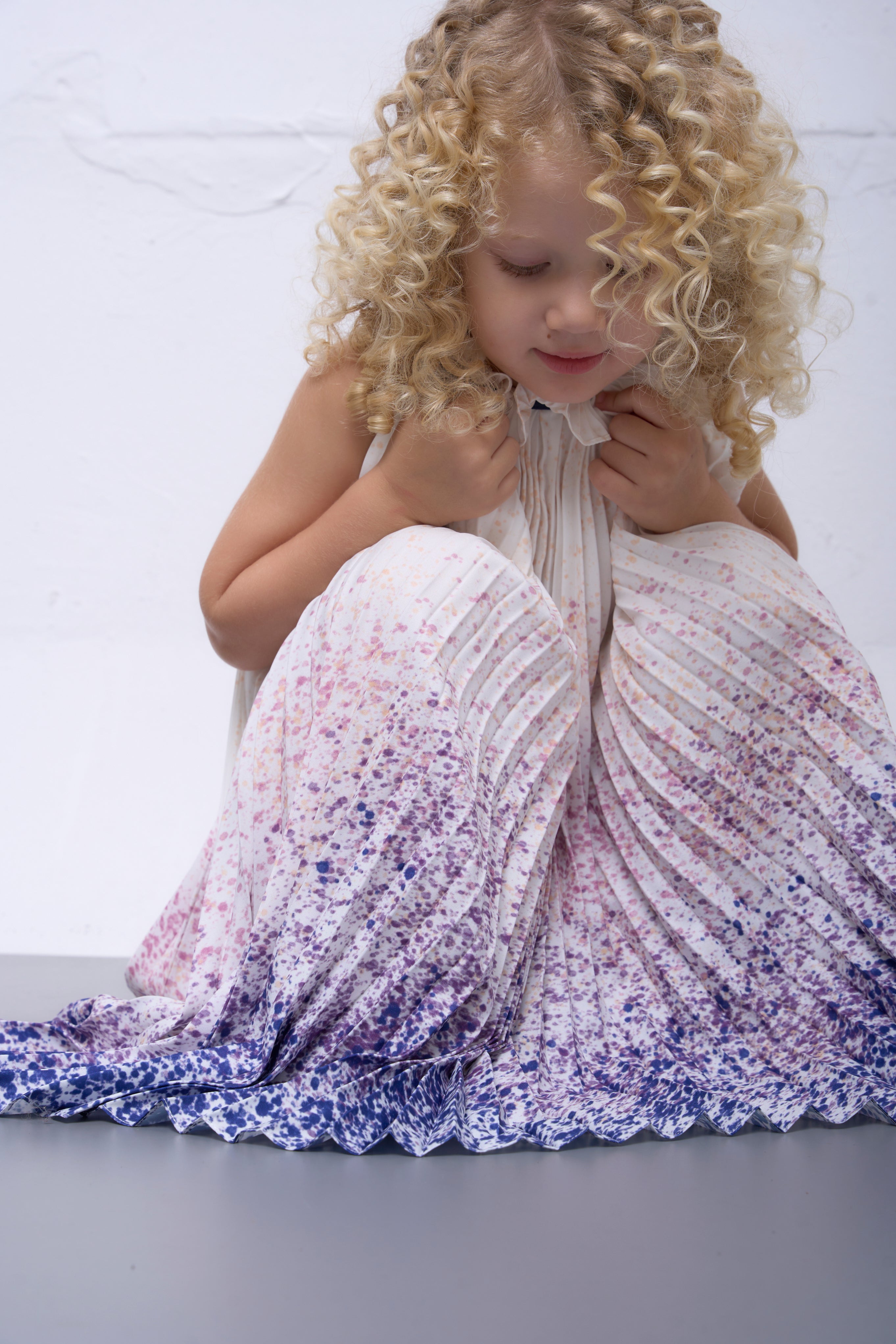 The Parrot | Aurora Blue Halter Snowflake Pleated Dress - Girl