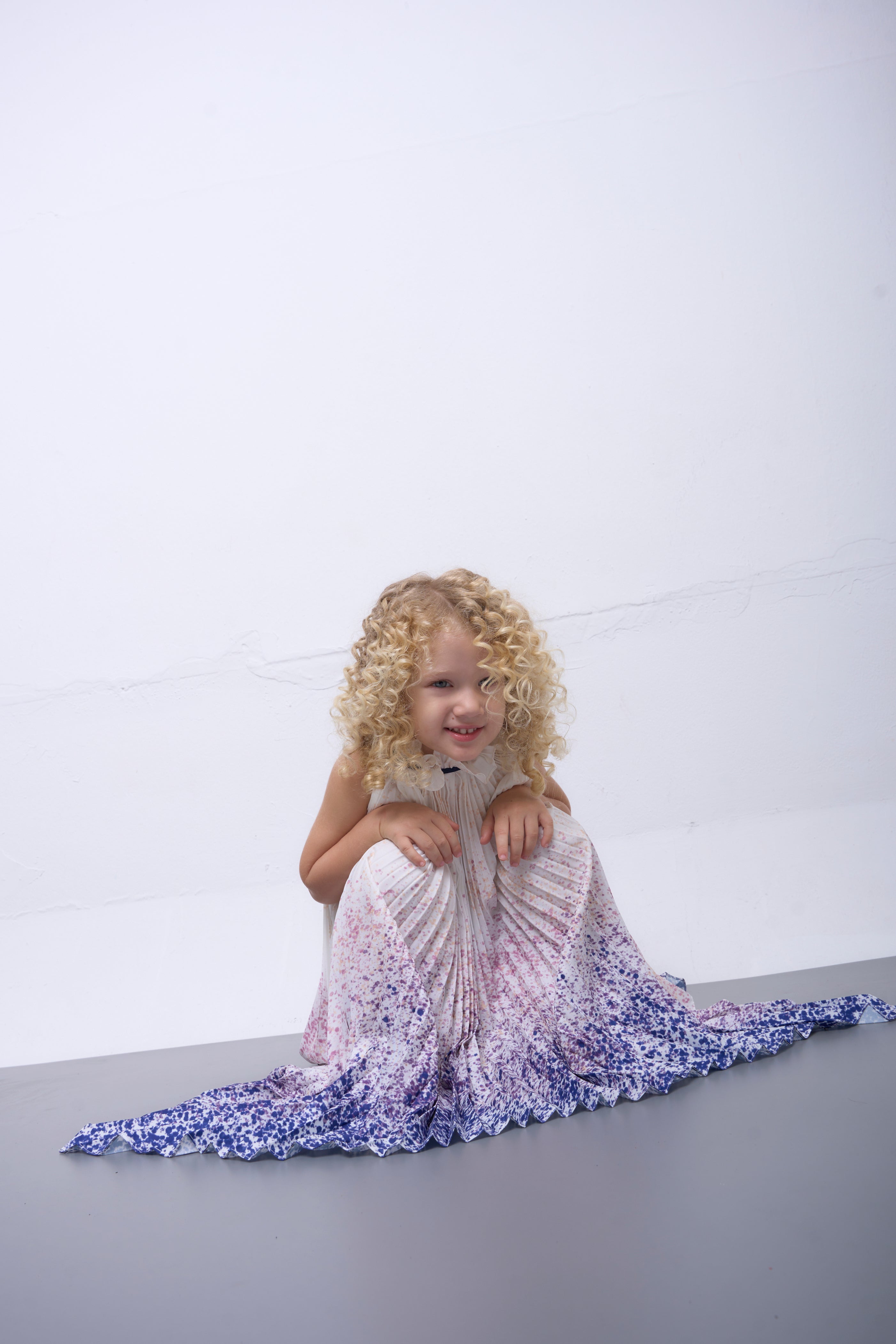 The Parrot | Aurora Blue Halter Snowflake Pleated Dress - Girl