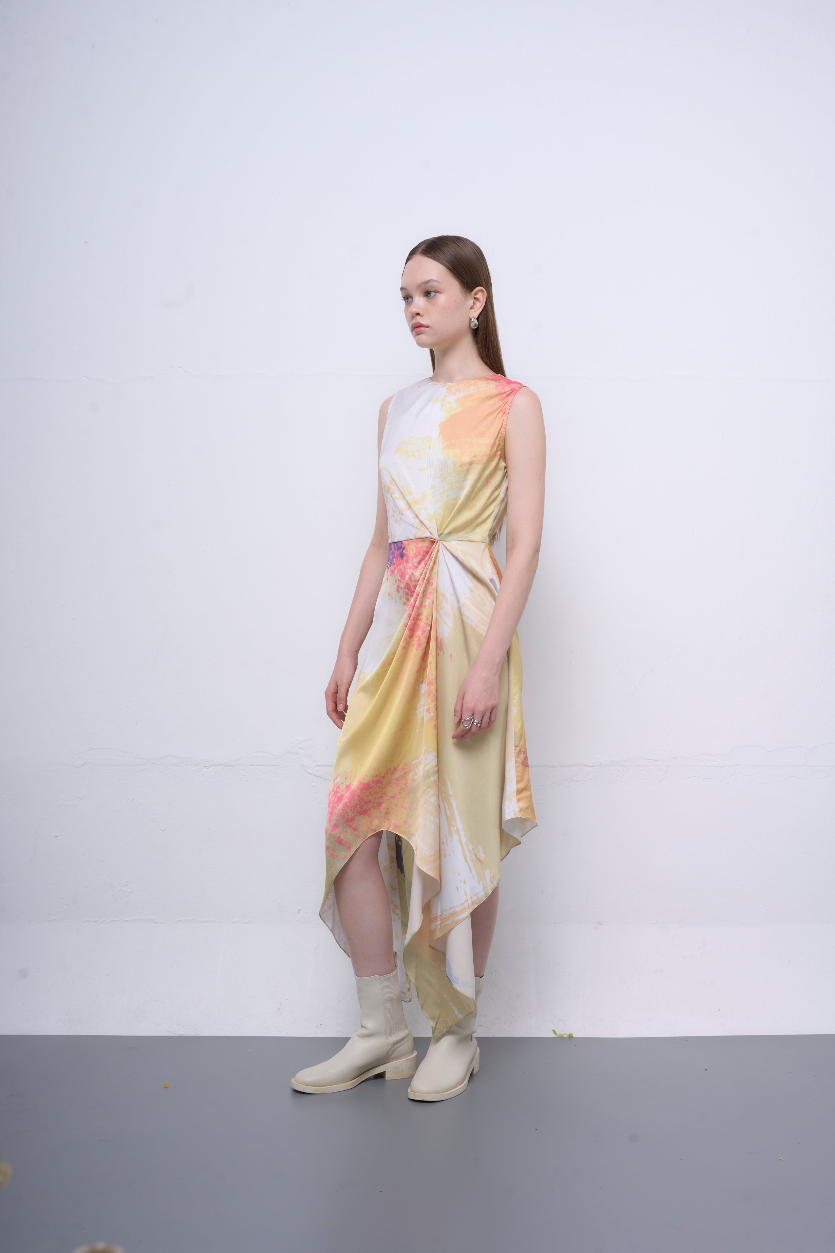 The Parrot | Midi Soleil Drape Dress - Garden Yellow Print