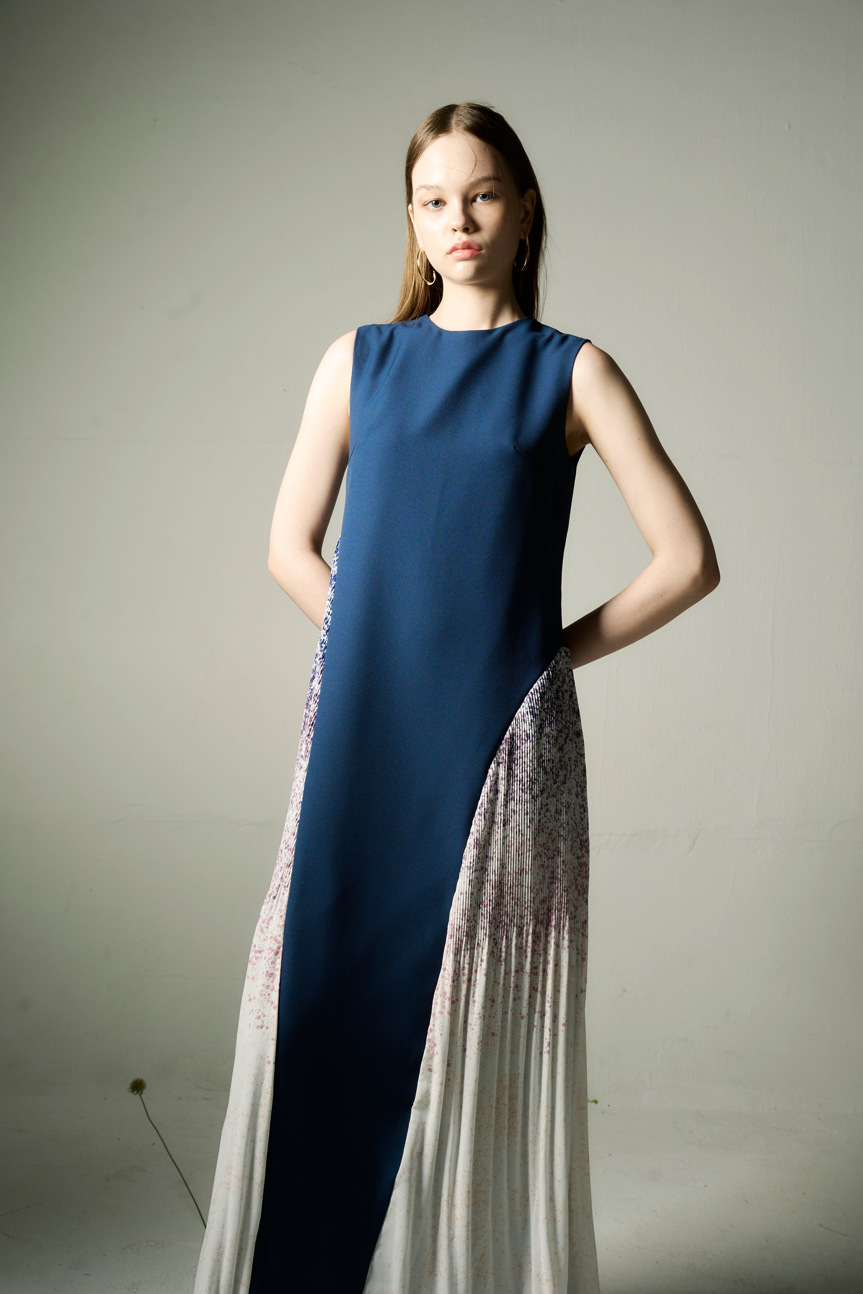 The Parrot | Aria Blue Snowflake Maxi Pleat Dress