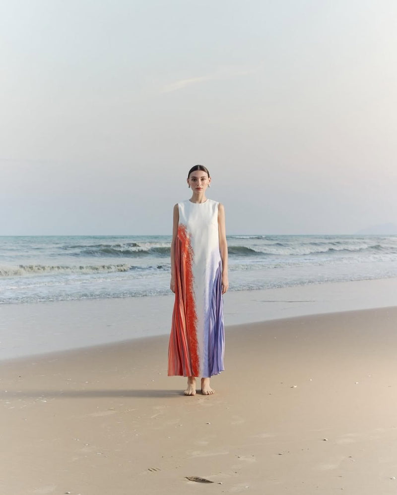 The Parrot | Aria Sunset Drift Maxi Pleat Dress (PREORDER)
