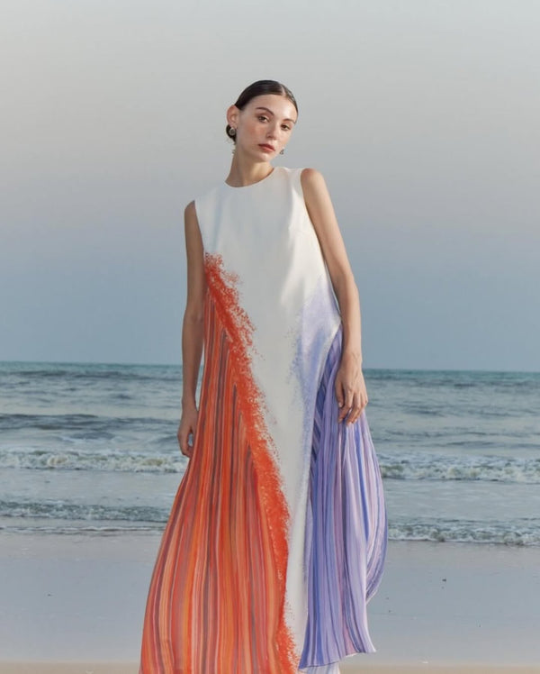 The Parrot | Aria Sunset Drift Maxi Pleat Dress (PREORDER)
