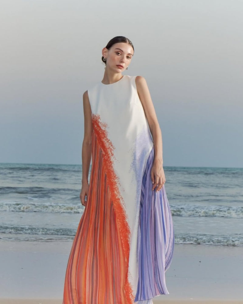 The Parrot | Aria Sunset Drift Maxi Pleat Dress (PREORDER)