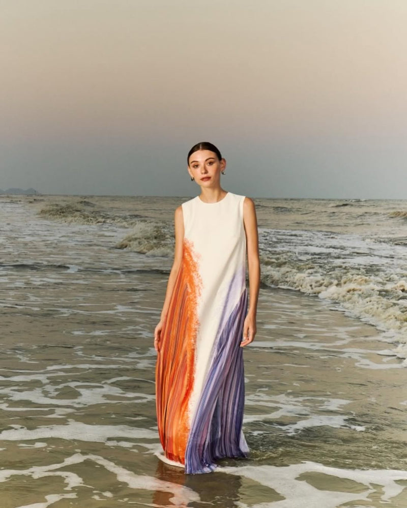 The Parrot | Aria Sunset Drift Maxi Pleat Dress (PREORDER)