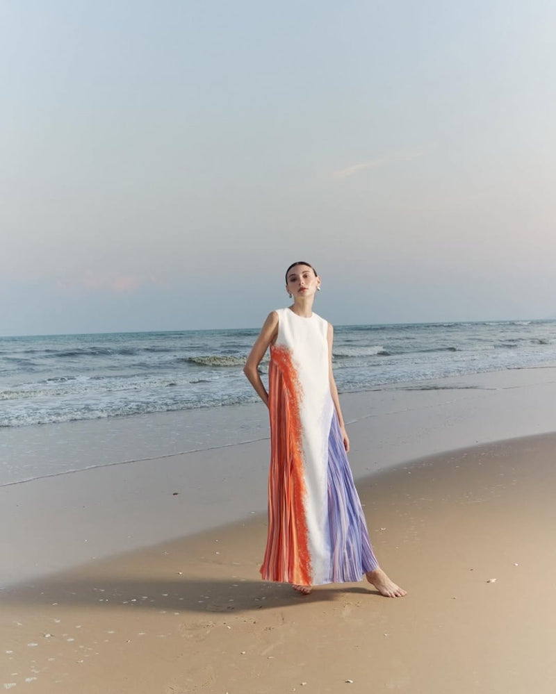 The Parrot | Aria Sunset Drift Maxi Pleat Dress (PREORDER)
