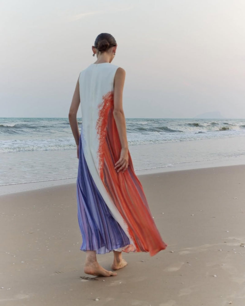The Parrot | Aria Sunset Drift Maxi Pleat Dress (PREORDER)
