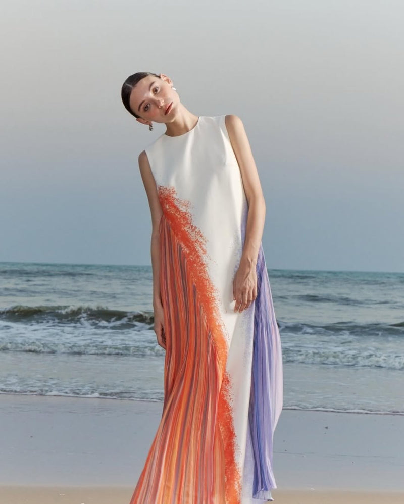 The Parrot | Aria Sunset Drift Maxi Pleat Dress (PREORDER)